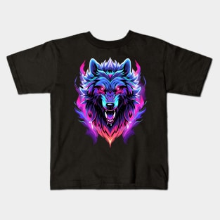 Full Moon Lone Aplha Blue Dire Wolf Kids T-Shirt